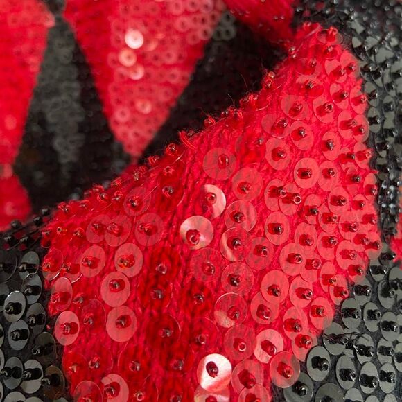 Vintage 90s I.B Diffusion Sequined argyle black and red turtleneck sweater sz M - Picture 6 of 6